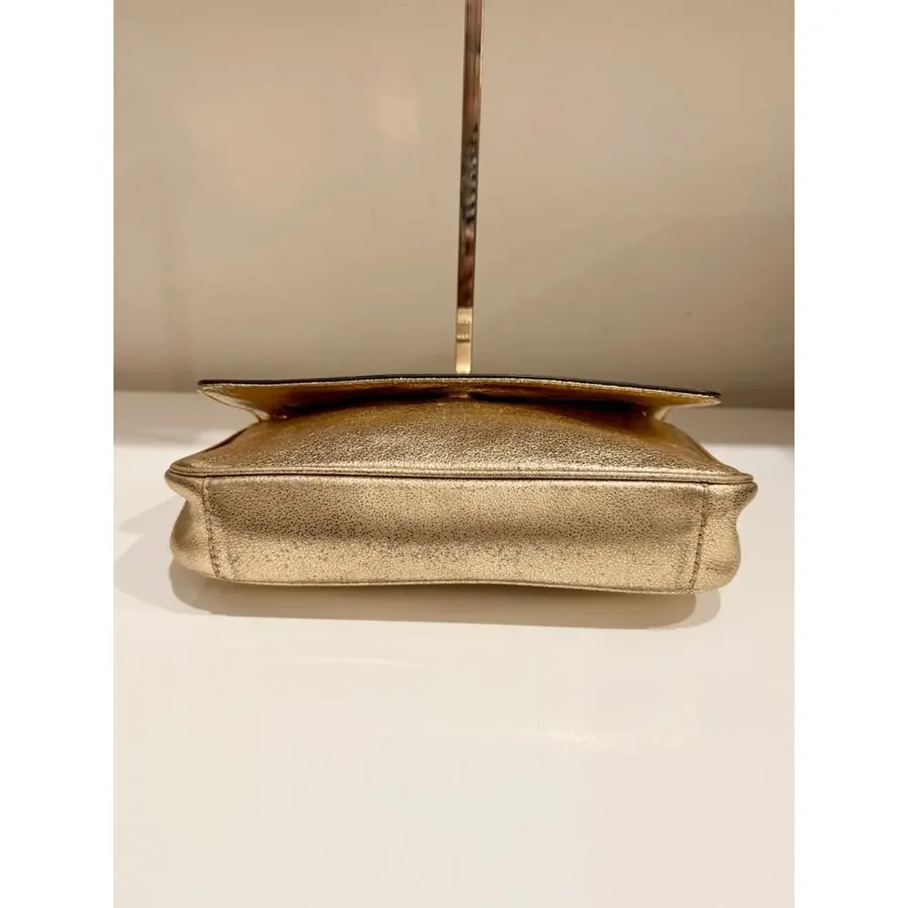 Michael Kors Jet Set Chain Strap Metallic Leather Shoulder Flap Clutch Bag Gold - Picture 5 of 11